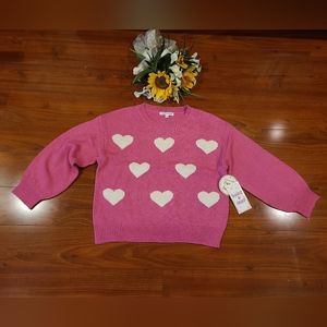 Daisy & Cleo Girls Pink Heart Sweater Size Large 14/16